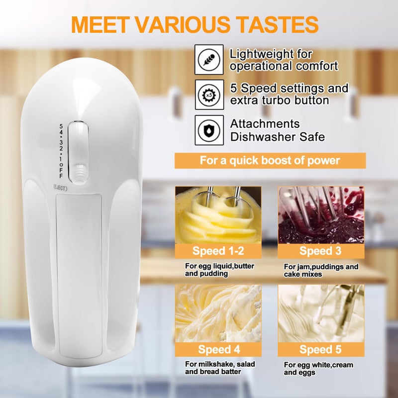 WEPSEN 5-Speed Electric Hand Mixer, 4 Large Mixing Bowls Set, Handheld Mixers with Whisks Beater, Stainless Steel Metal Nesting Bowl Measuring Cups Spoons Kitchen Cake Blender for Baking Supplies - Image 5